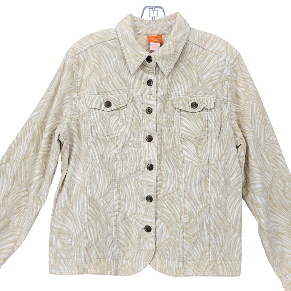 Hearts of Palm Tan Jacket Stretch Corduroy Button Up Long Sleeves Womens Size 18